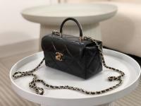 Chanel Shiny Calfskin Quilted Small CC Top Handle Box Bag Black