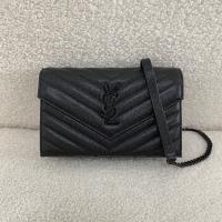 Saint Laurent Monogram Quilted Leather Chain Wallet Black