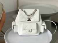 Chanel SMALL Graine Quilted Business Affinity Backpack White