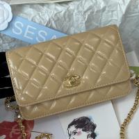 Chanel Pearl Crush Wallet On Chain, Beige Lambskin Leather With Gold Hardware