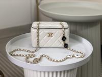 Chanel White Quilted Caviar Leather Small Vanity Case With Chain Bag