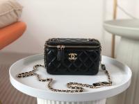 Chanel Black Quilted Caviar Leather Small Vanity Case With Chain Bag