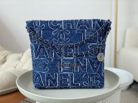 Chanel 22 Small Handbag Shoulder Bag Denim Blue Patchwork Women's TGIS