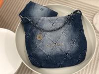 Chanel 23 new denim silver buckle 22 packs small tote bag double chain armpit bag
