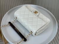 Chanel Mini Flap Bag White Lambskin Pearl Chain With Gold