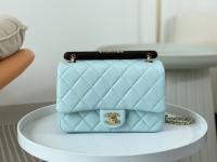 Chanel Mini Flap Bag Blue Lambskin Pearl Chain With Gold