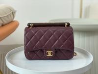 Chanel Mini Flap Bag Wine Red Lambskin Pearl Chain With Gold
