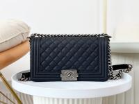 Chanel Navy Blue Quilted Caviar Leather Medium Boy Flap Bag