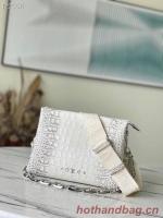 Louis Vuitton COUSSIN PM IN CROCODILE EMBOSSED LACQUERED LEATHER M57790 white