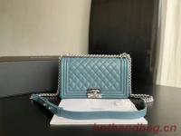 BOY CHANEL HANDBAG Calfskin & Silver Tone Metal A67086 Light Blue