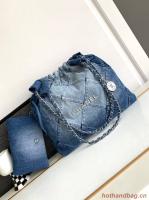 CHANEL 22 Shopping Bag Denim & Silver Tone Metal AS3137 Blue