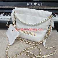CHANEL MINI 22 HANDBAG Metallic Calfskin & gold Metal AS3989 WHITE