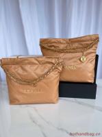 CHANEL 22 HANDBAG Shiny Calfskin & Gold Tone Metal AS3261 AS3260 Brown