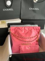 CHANEL 22 HANDBAG Shiny Calfskin & Gold Tone Metal AS3261 Pink