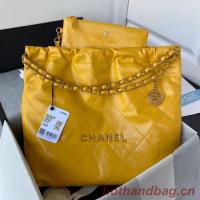 CHANEL 22 HANDBAG Shiny Calfskin & Gold Tone Metal AS3261 yellow