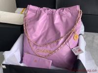 CHANEL 22 HANDBAG Shiny Calfskin & Gold Tone Metal AS3262 Purple