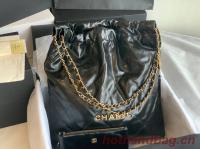CHANEL 22 HANDBAG Shiny Calfskin & Gold Tone Metal AS3262 black&gold