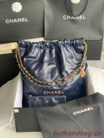 CHANEL 22 HANDBAG Shiny Calfskin & Gold Tone Metal AS3262 dark blue