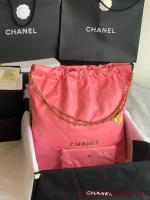 CHANEL 22 HANDBAG Shiny Calfskin & Gold Tone Metal AS3262 pink