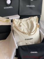 CHANEL 22 HANDBAG Shiny Calfskin & Gold Tone Metal AS3262 white&black