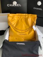 CHANEL 22 HANDBAG Shiny Calfskin & Gold Tone Metal AS3262 yellow