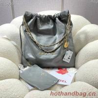 CHANEL 22 HANDBAG Shiny Calfskin & gold Tone Metal AS3262 gray