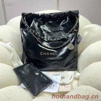 CHANEL 22 HANDBAG Shiny Calfskin & silver Tone Metal AS3262 black