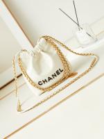 CHANEL 22 MINI HANDBAG AS3980 Shiny Calfskin &white