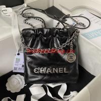 CHANEL 22 MINI HANDBAG Shiny Calfskin & Silver Tone Metal AS3980 black