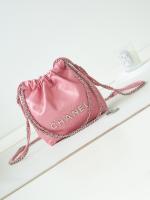 CHANEL 22 MINI HANDBAG Shiny Calfskin & silver Tone Metal AS3980 PINK