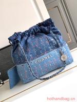 CHANEL 22 Shopping Bag Denim & Silver Tone Metal AS3261 Blue