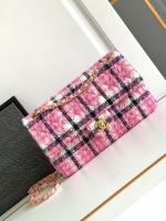 CHANEL CLASSIC 1112 HANDBAG A01112 Pink& Navy Blue & White