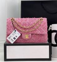 CHANEL CLASSIC 1112 HANDBAG Tweed & Gold Tone Metal A01112 Dark Pink
