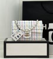 CHANEL CLASSIC 1112 HANDBAG Tweed & Gold Tone Metal A69900 white&Multicolor