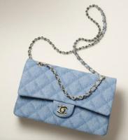 CHANEL CLASSIC HANDBAG Printed Denim & Gold Tone Metal 1112 Light Blue