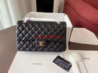 CHANEL Classic Handbag Lambskin Black 01112 & gold Tone Metal