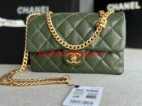 CHANEL FLAP BAG Lambskin & Gold Tone Metal AS3393 green