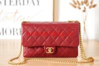 CHANEL FLAP BAG Lambskin & Gold Tone Metal AS3609 red