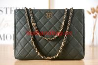 CHANEL Grained Calfskin & Gold Tone Metal SHOPPING BAG AS3583 blackish green