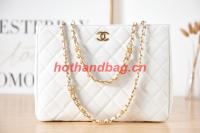 CHANEL Grained Calfskin & Gold Tone Metal SHOPPING BAG AS3583 white