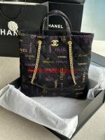 CHANEL Printed Denim & Gold Tone Metal AS3136 black
