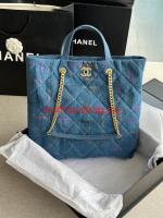 CHANEL Printed Denim & Gold Tone Metal AS3136 blue