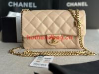 CHANEL SMALL FLAP BAG Lambskin & Gold Tone Metal AS3393 apricot