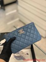 CHANEL SMALL POUCH Grained Calfskin & Gold Tone Metal AP2968 blue