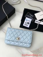 CHANEL WALLET ON CHAIN Lambskin & light Gold Tone Metal 80892 light blue