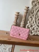 CHANEL WALLET ON CHAIN Lambskin & Gold Tone Metal 88632 pink