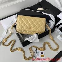 CHANEL WALLET ON CHAIN Lambskin & Gold Tone Metal AP2923 light yellow