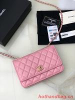 CHANEL WALLET ON CHAIN Lambskin & light Gold Tone Metal 80892 pink