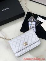 CHANEL WALLET ON CHAIN Lambskin & light Gold Tone Metal 80892 white