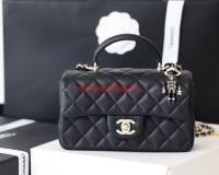 CHANEL mini flap bag with top handle AS2431 Black&Silver Tone